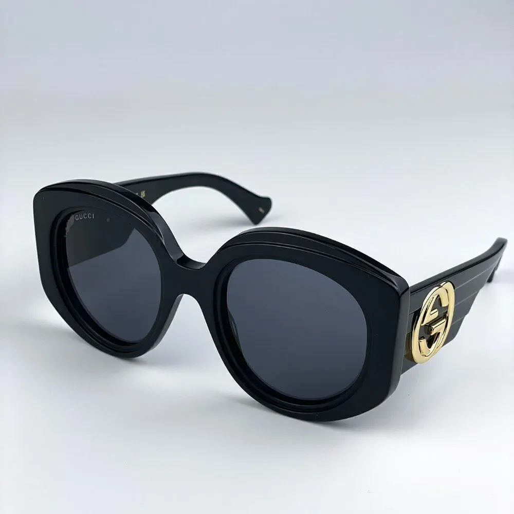 SALE! NEW Gucci GG1308S 001 Black Grey Round Women Sunglasses